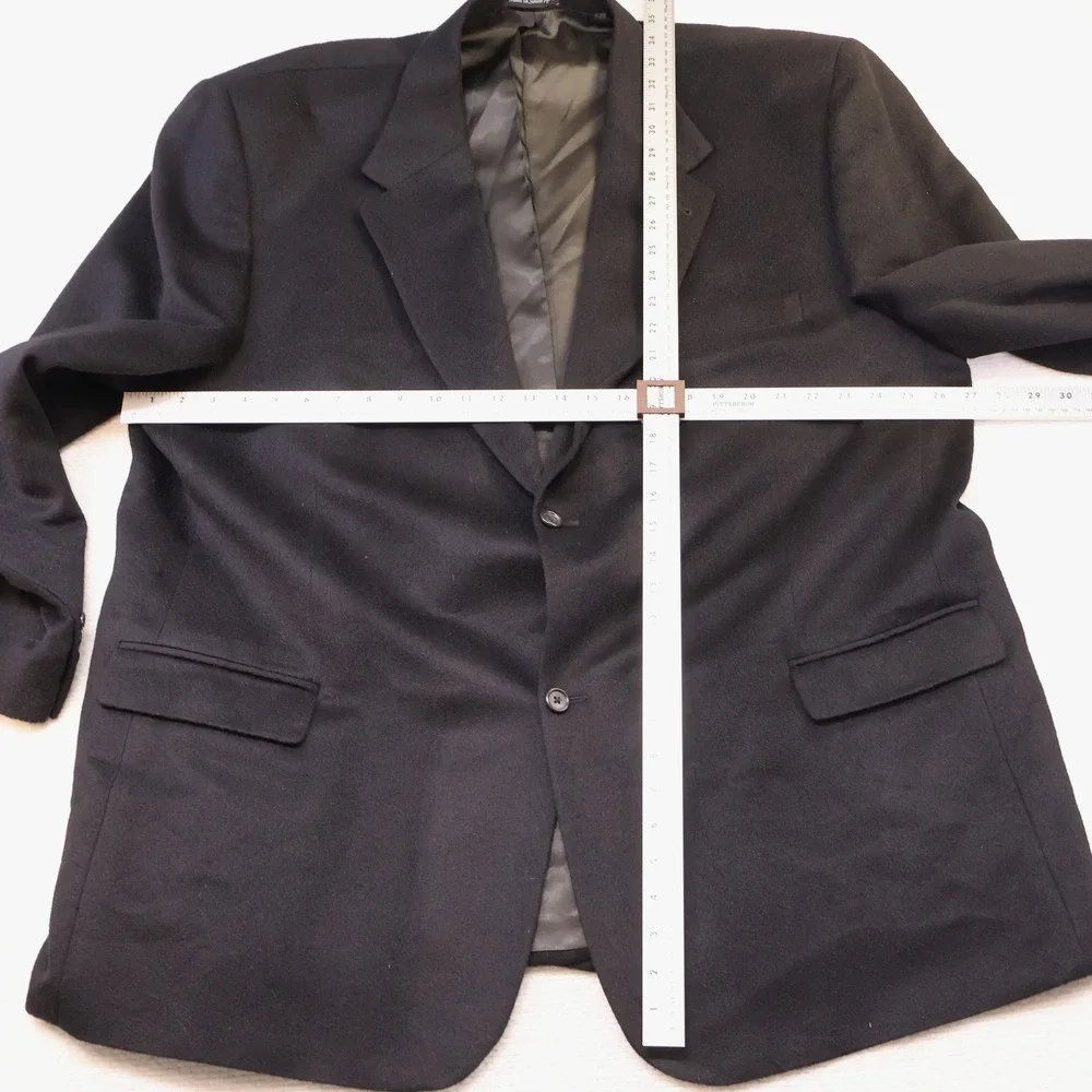 Mens 54L 100% Camel Hair Blazer Jacket Black 2-Button Sport Coat Vintage Luxury